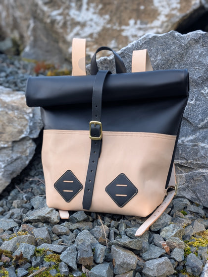 Black and Tan Full Grain Roll Top Bag