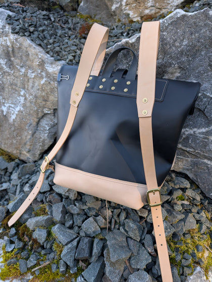 Black and Tan Full Grain Roll Top Bag